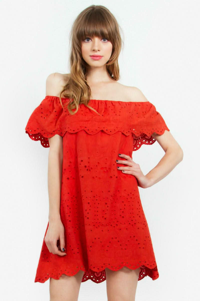 Alegre Red Off The Shoulder Ruffle Dress
