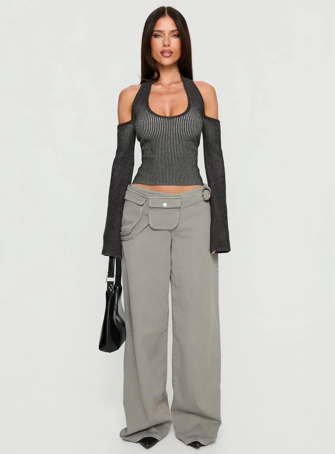 Novelia Halter Long Sleeve Top Black