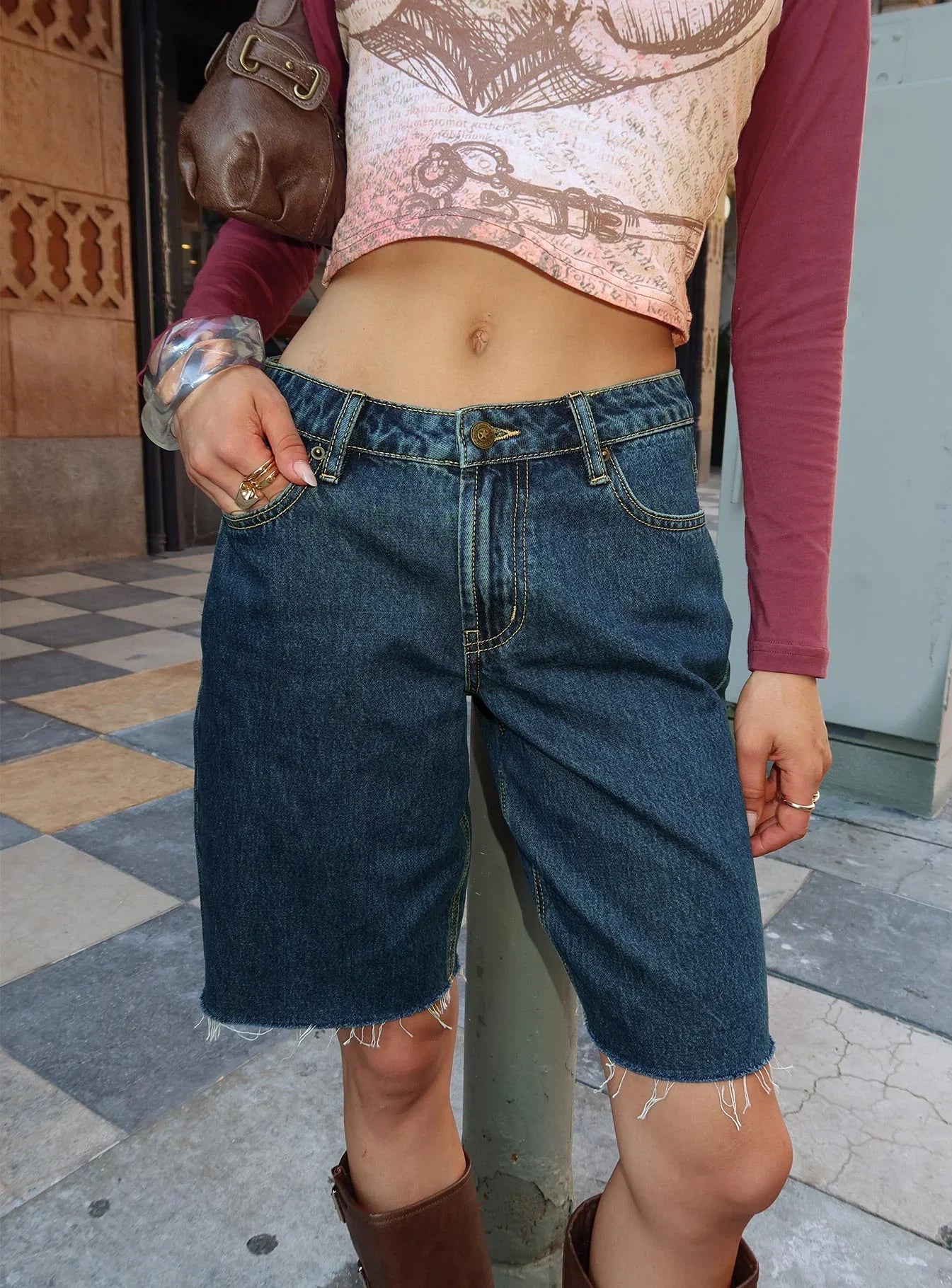 Cult Classic Longline Denim Shorts Vintage Wash