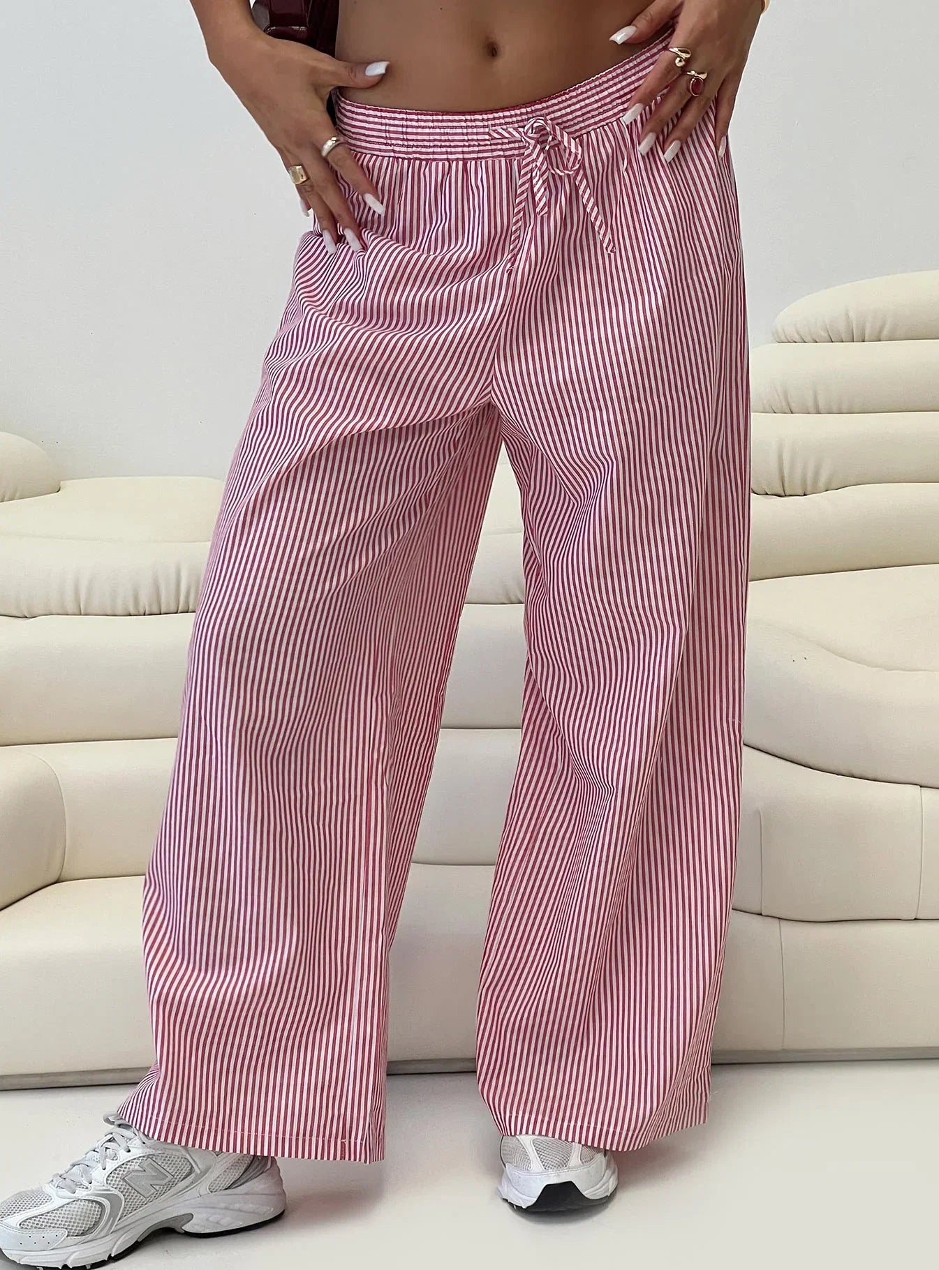 Holiday Tie Front Pants Red White Stripe