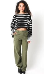 Carter Black Striped Cropped Sweater