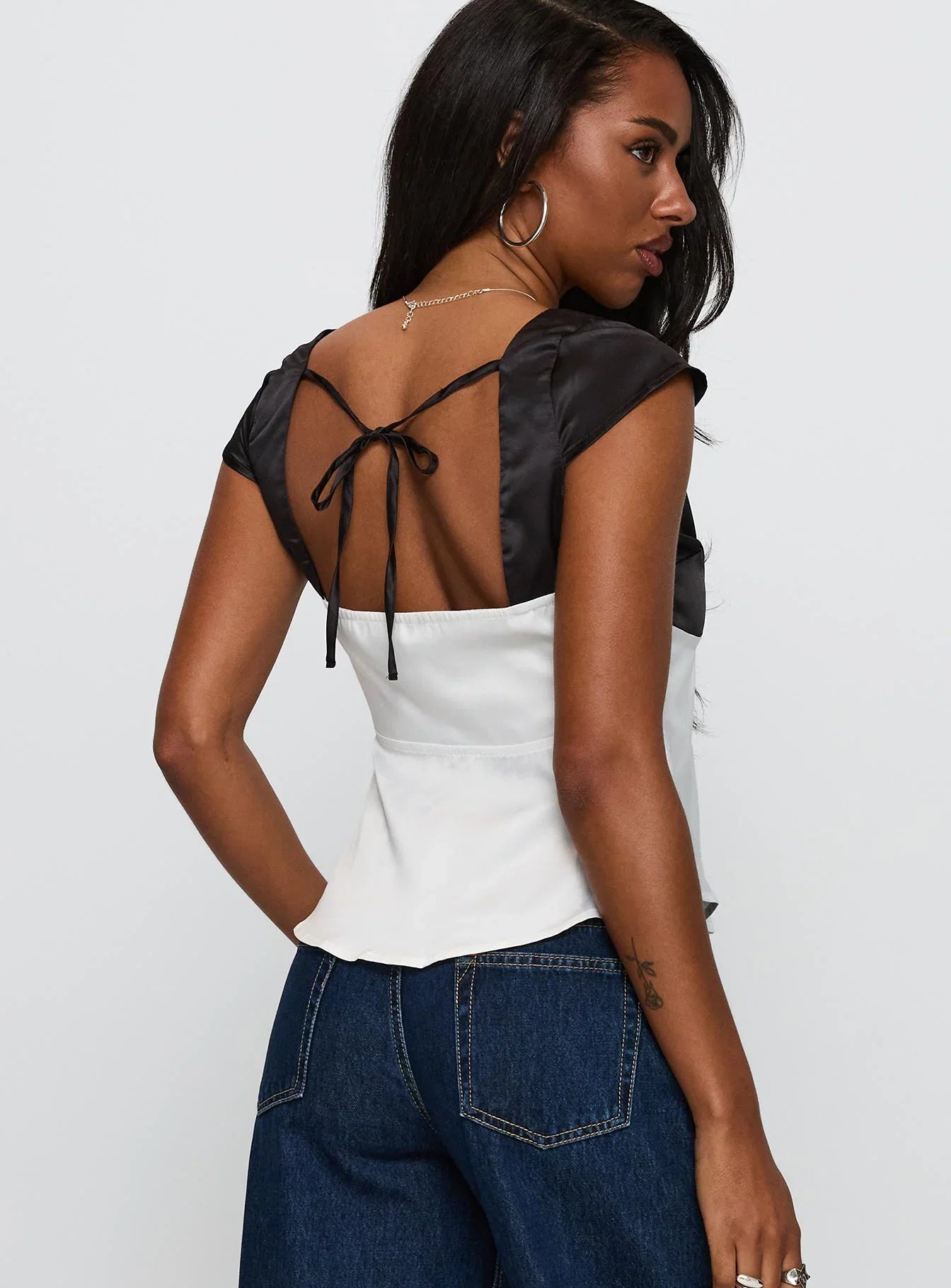 Think About It Cap Sleeve Top Black White