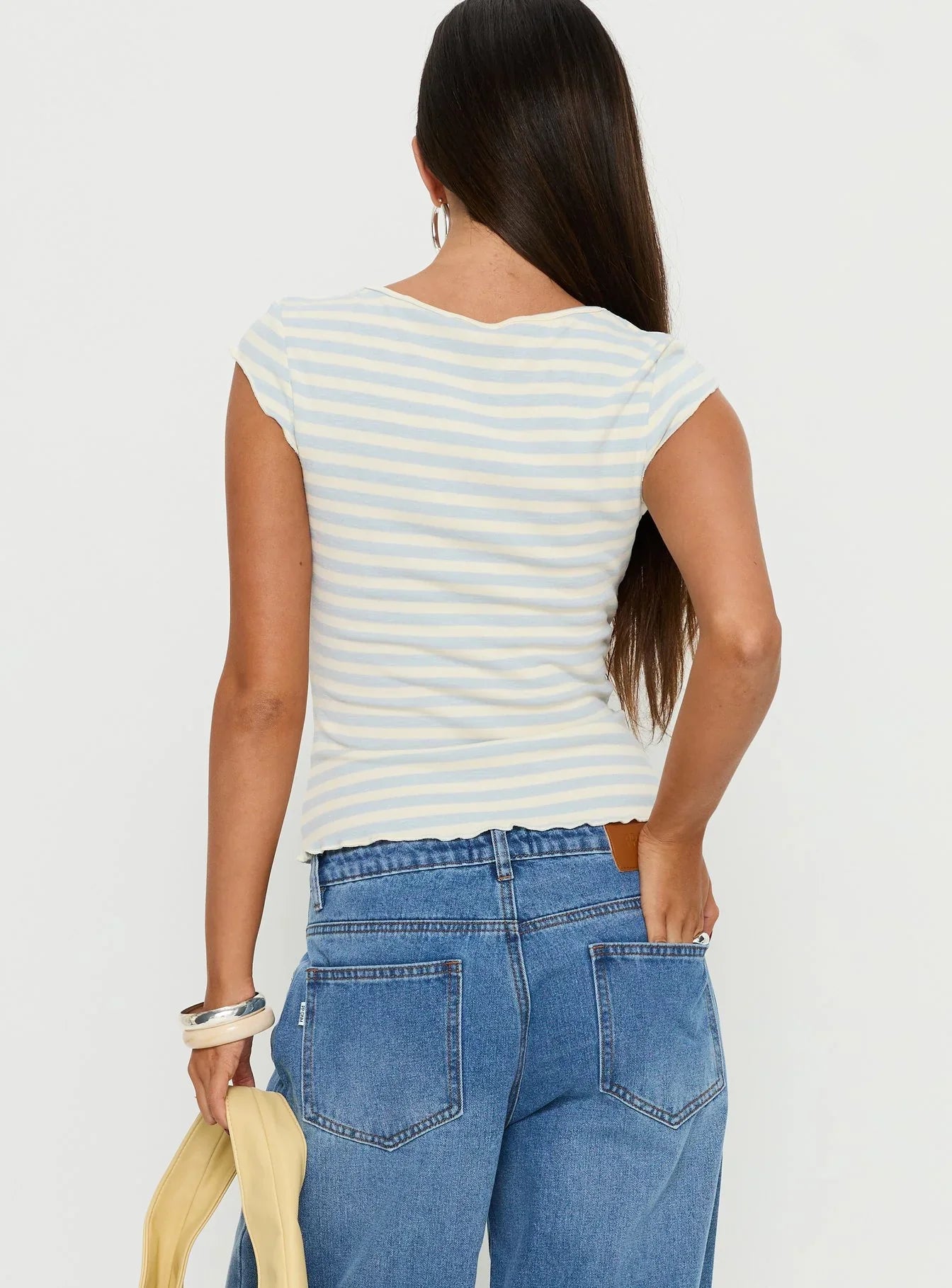 Jacenda Tie Up Short Sleeve Top Blue Stripe