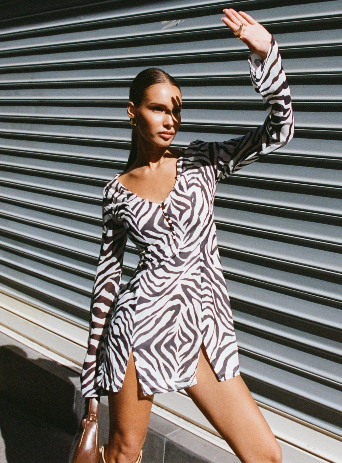 Trevino Long Sleeve Mini Dress Black White