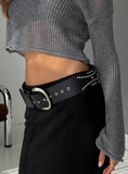 Jordynne Studded Faux Leather Belt Black Silver