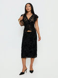 Atira Midi Skirt Leaf Flower Black
