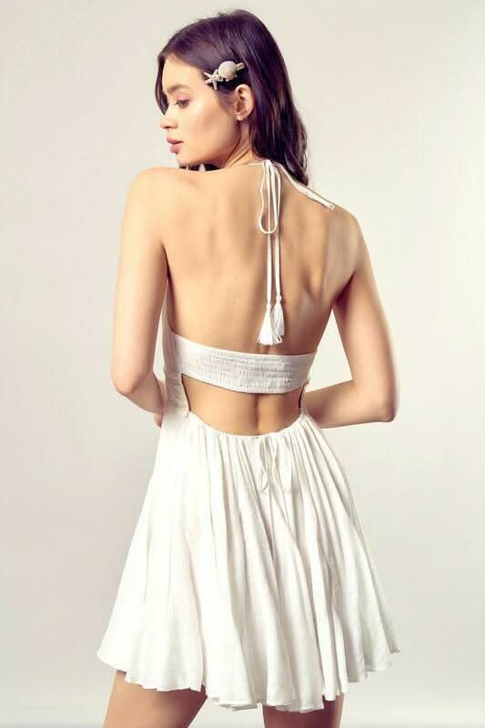 Arianna White Lace Halter Mini Dress