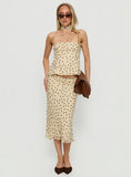 Sydni Midi Bias Cut Skirt Yellow Chocolate Polka