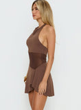 Loriana Cowl Neck Sheer Playsuit Mocha