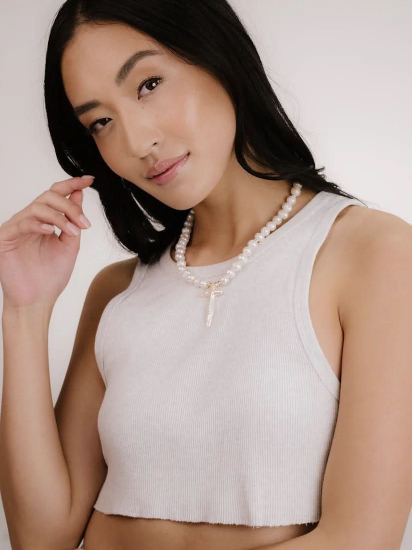 Ettika Organic Pearl Cross Necklace