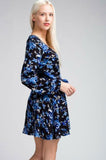Middleton Black and Blue Floral Long Sleeve Wrap Dress