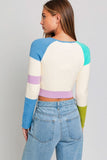 On Repeat Aqua Colorblock Cropped Sweater