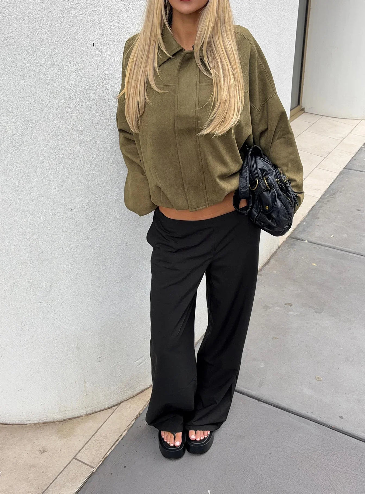 Enlightened Faux Suede Bomber Jacket Khaki