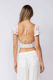 Appian Way White Pink Floral Puff Sleeve Crop Top