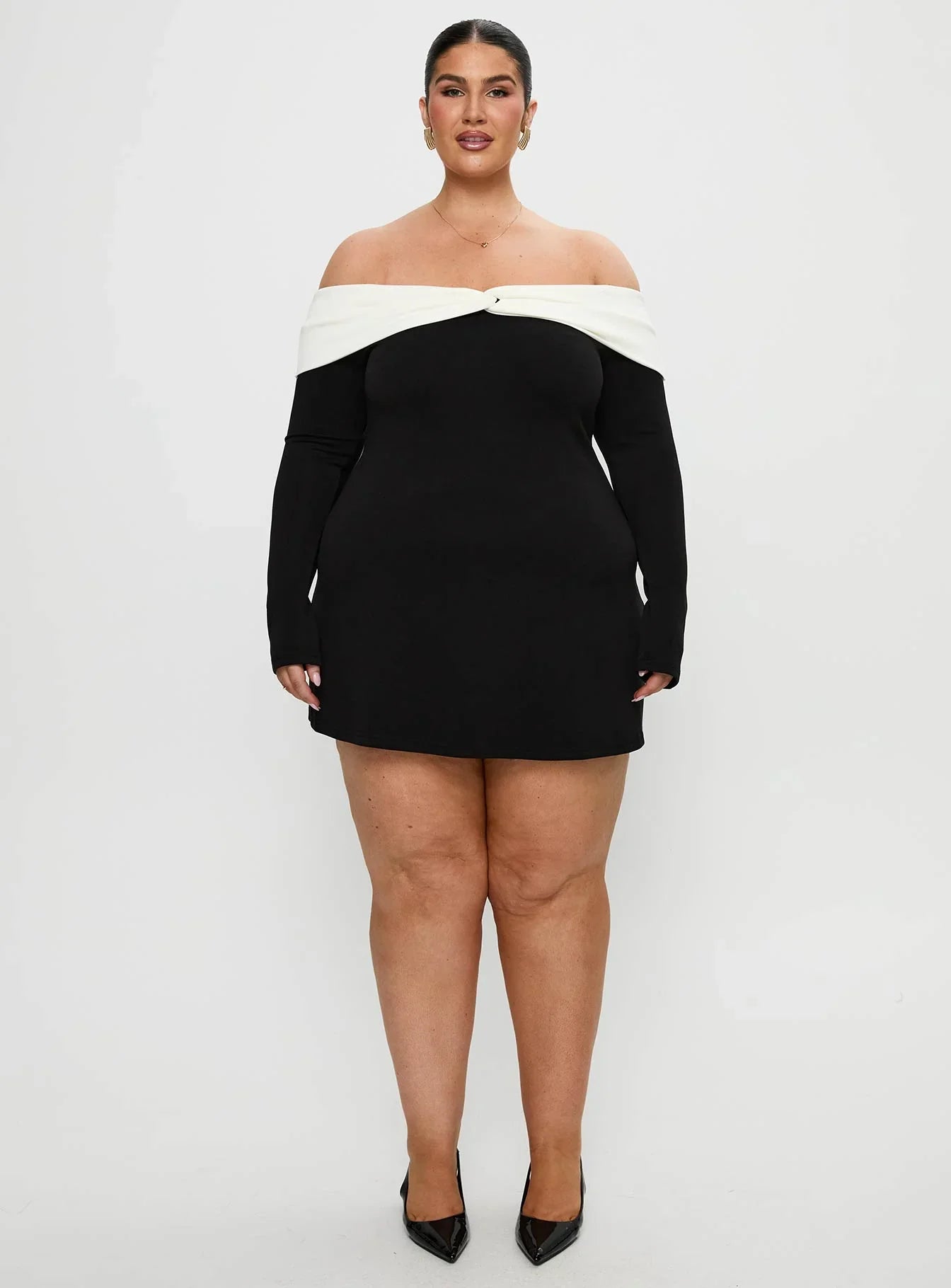 Distractions Off Shoulder Long Sleeve Mini Dress Multi Curve