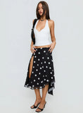 Dulciana High Split Asymmetrical Midi Skirt Black Polka Dot