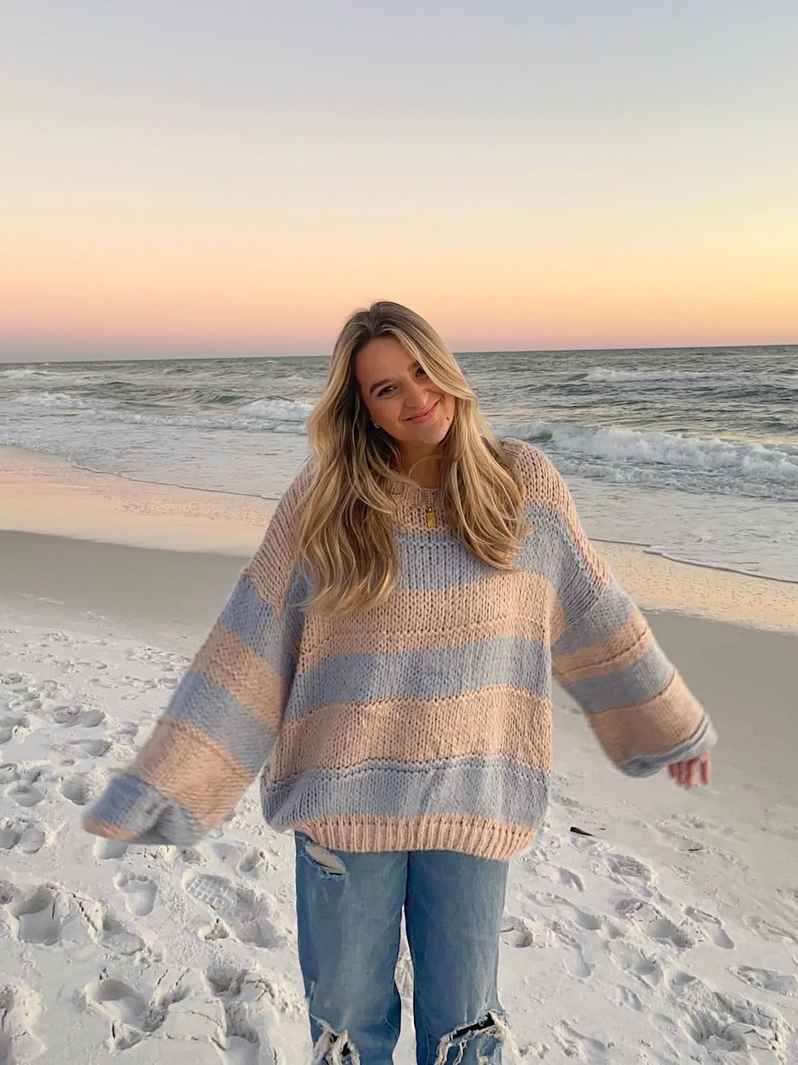 Poppy Blush and Blue Striped Oversized Sweater