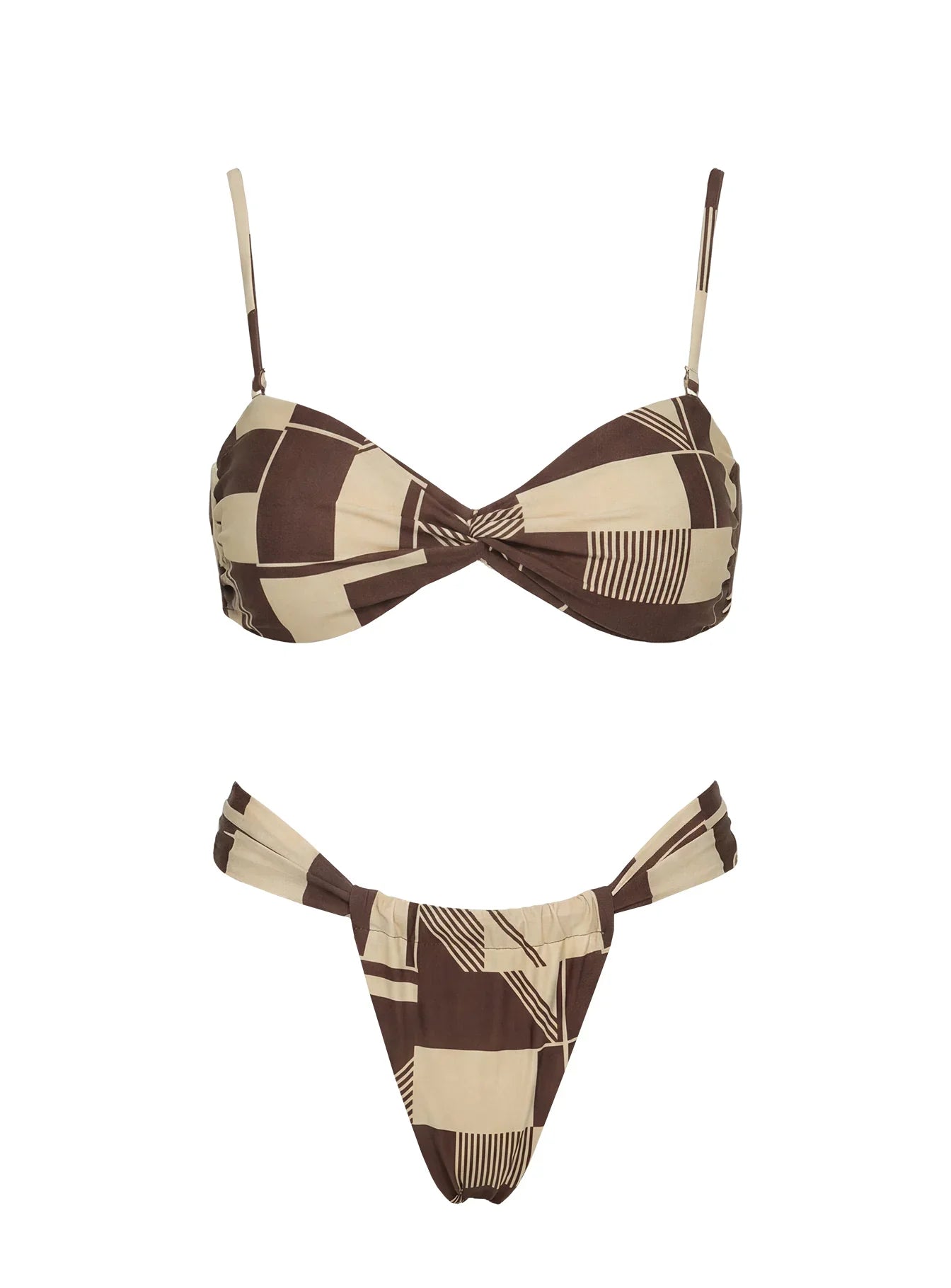 Summer Season Ruched Side Bikini Bottoms Yellow Geo