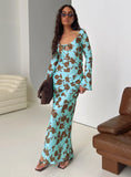 Elorie Long Sleeve Maxi Dress Blue Brown
