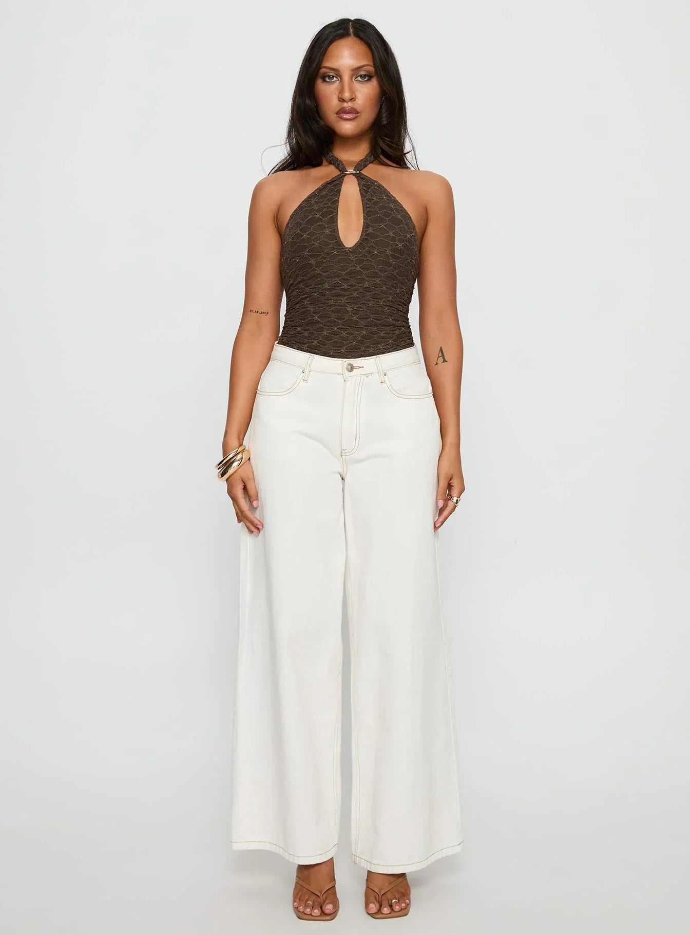 Libbey Hardware Detail Textured Bodysuit Brown