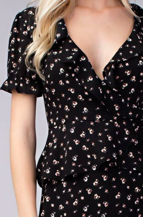 Becca Black Floral Two Piece Midi Dress