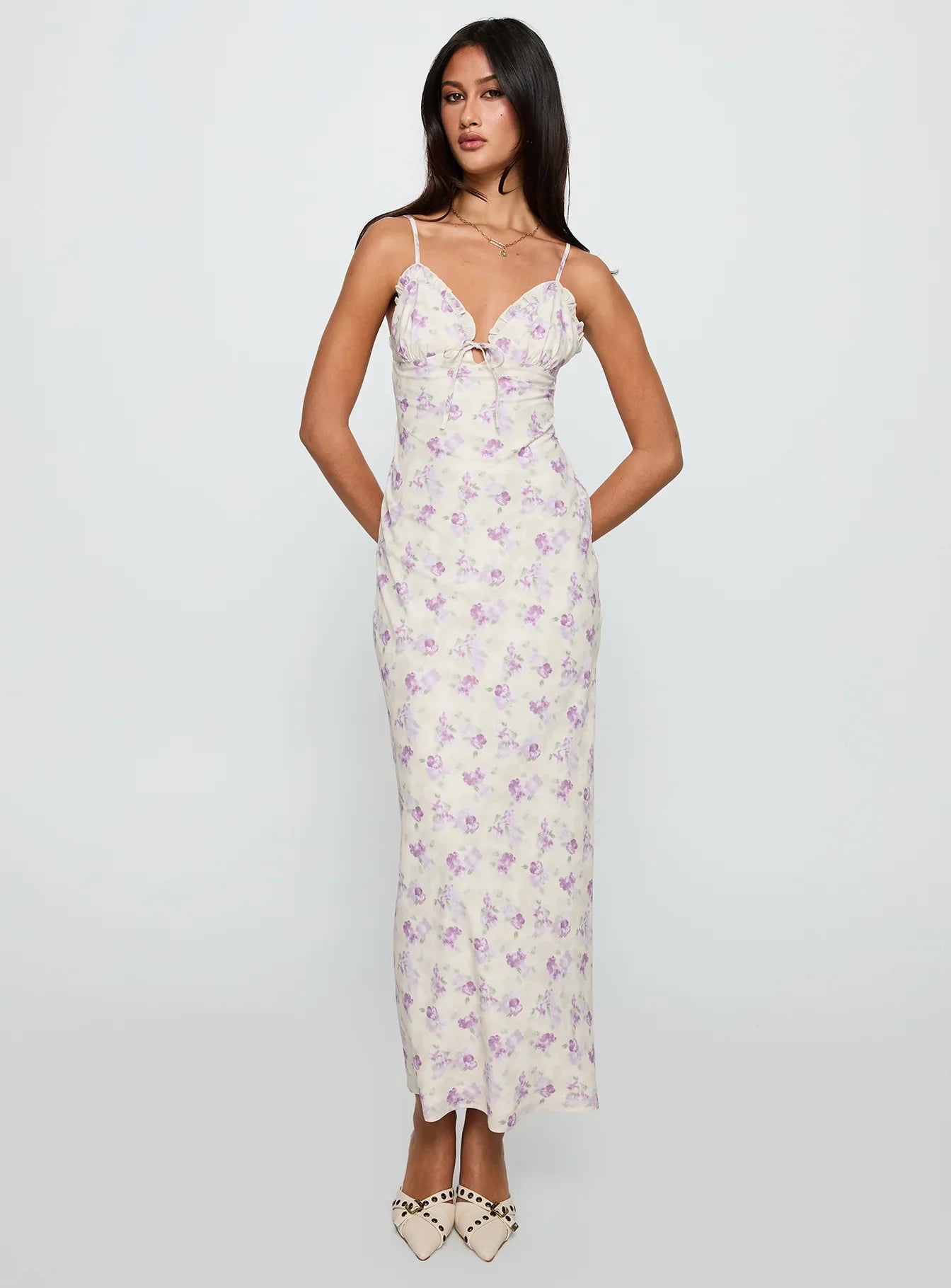 Jessamine Frill Maxi Dress White Lilac