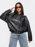Tanza Faux Leather Jacket Washed Black
