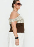 Past Life One Shoulder Top Brown / Stripe Curve