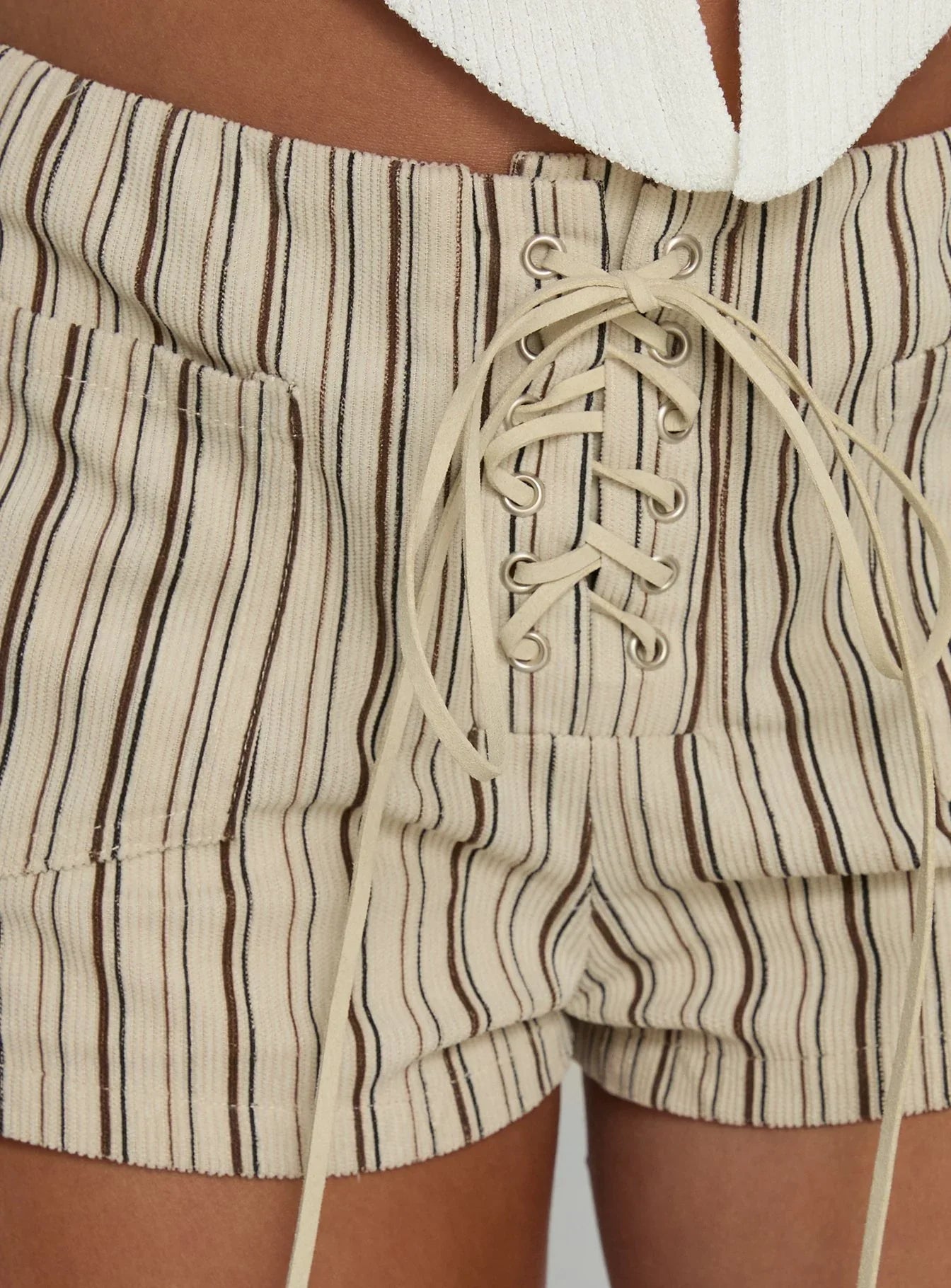 Ronnee Lace Up Shorts Cream Stripe
