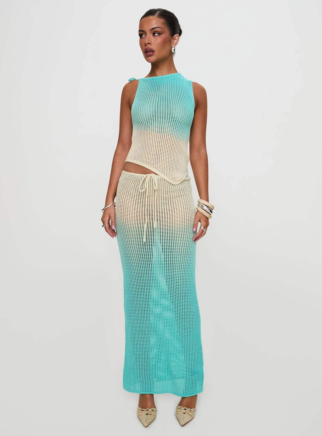 Auralia Knit Maxi Skirt Blue Cream