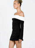 Anya Long Sleeve Off Shoulder Mini Dress Black White