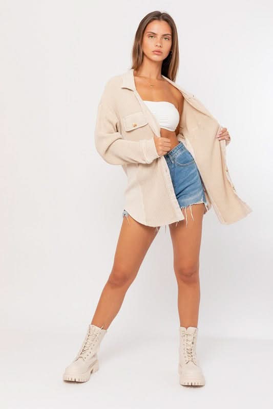 Brooke Taupe Waffle Knit Shacket