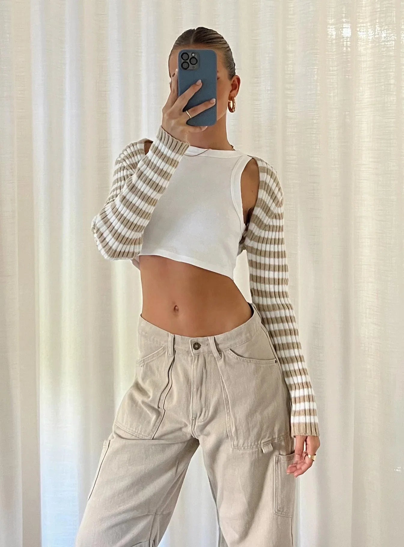Aytan Bolero Sweater Beige White