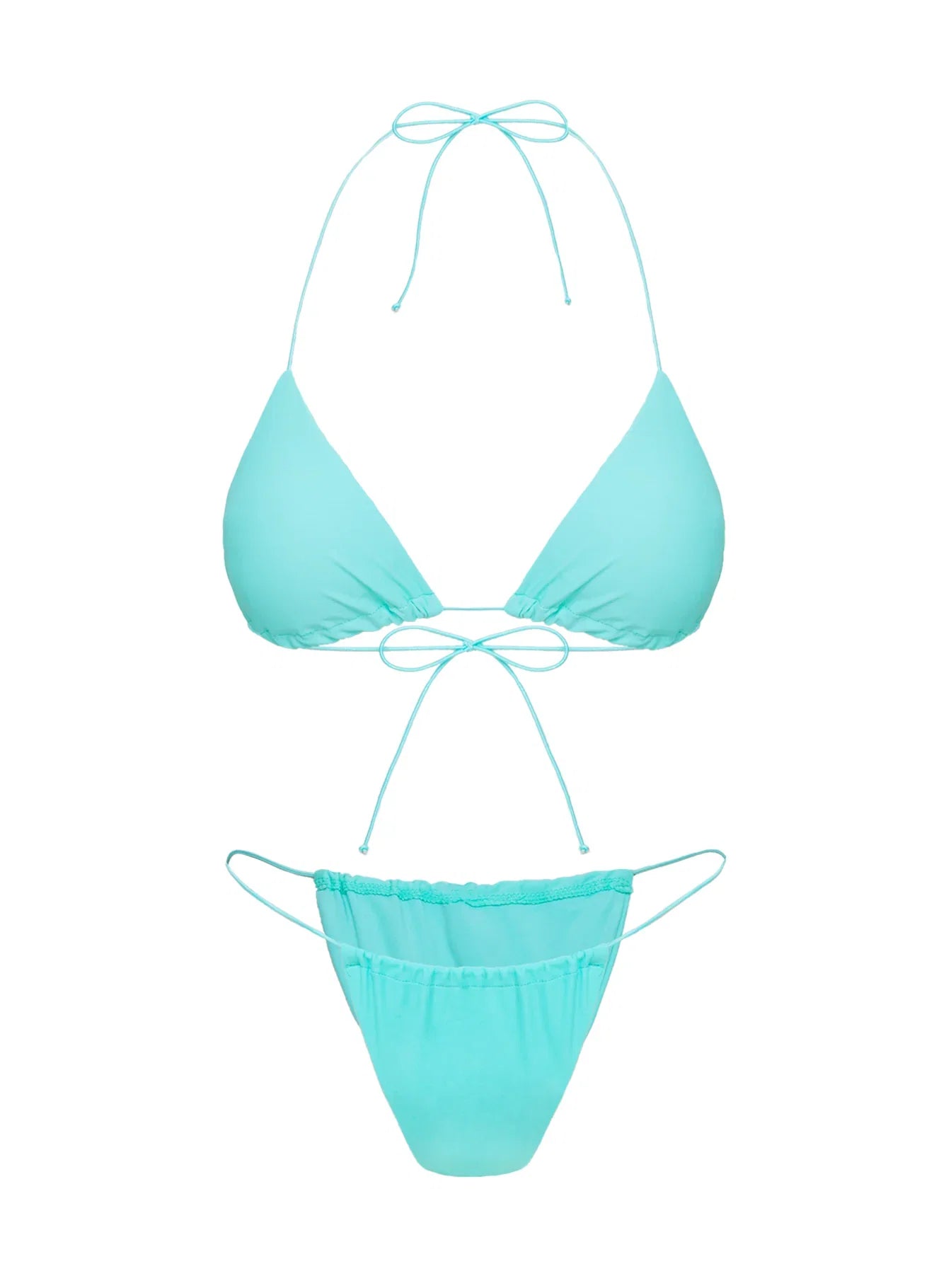 Selbie String Ruched Bikini Bottom White Blue