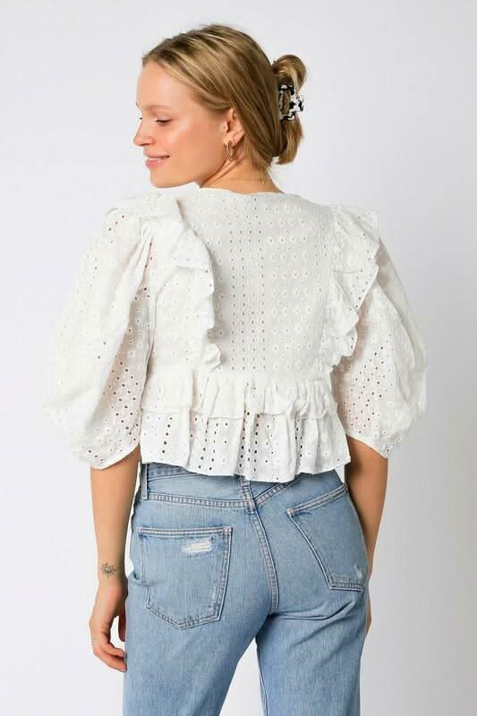 Take Me With You White Eyelet Puff Sleeve Top