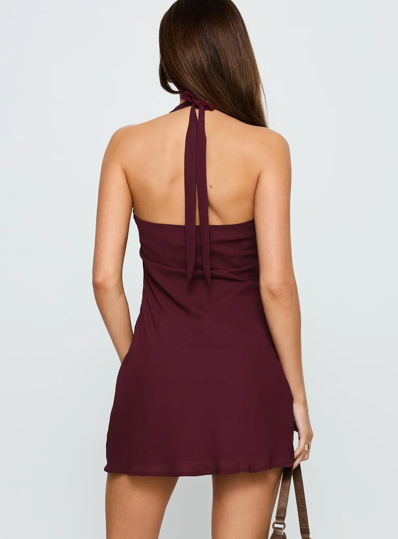 Ocean Boulevard Plunge Mini Dress Currant