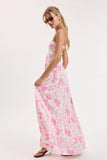 Brisa Pink Tropical Floral Strapless Maxi Dress