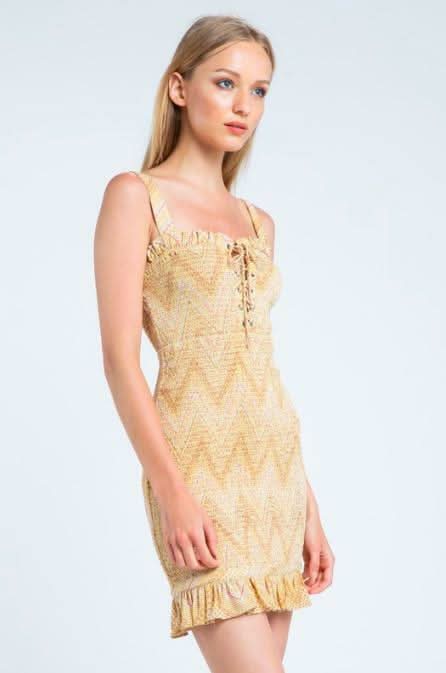 Ligia Yellow Chevron Print Smocked Mini Dress