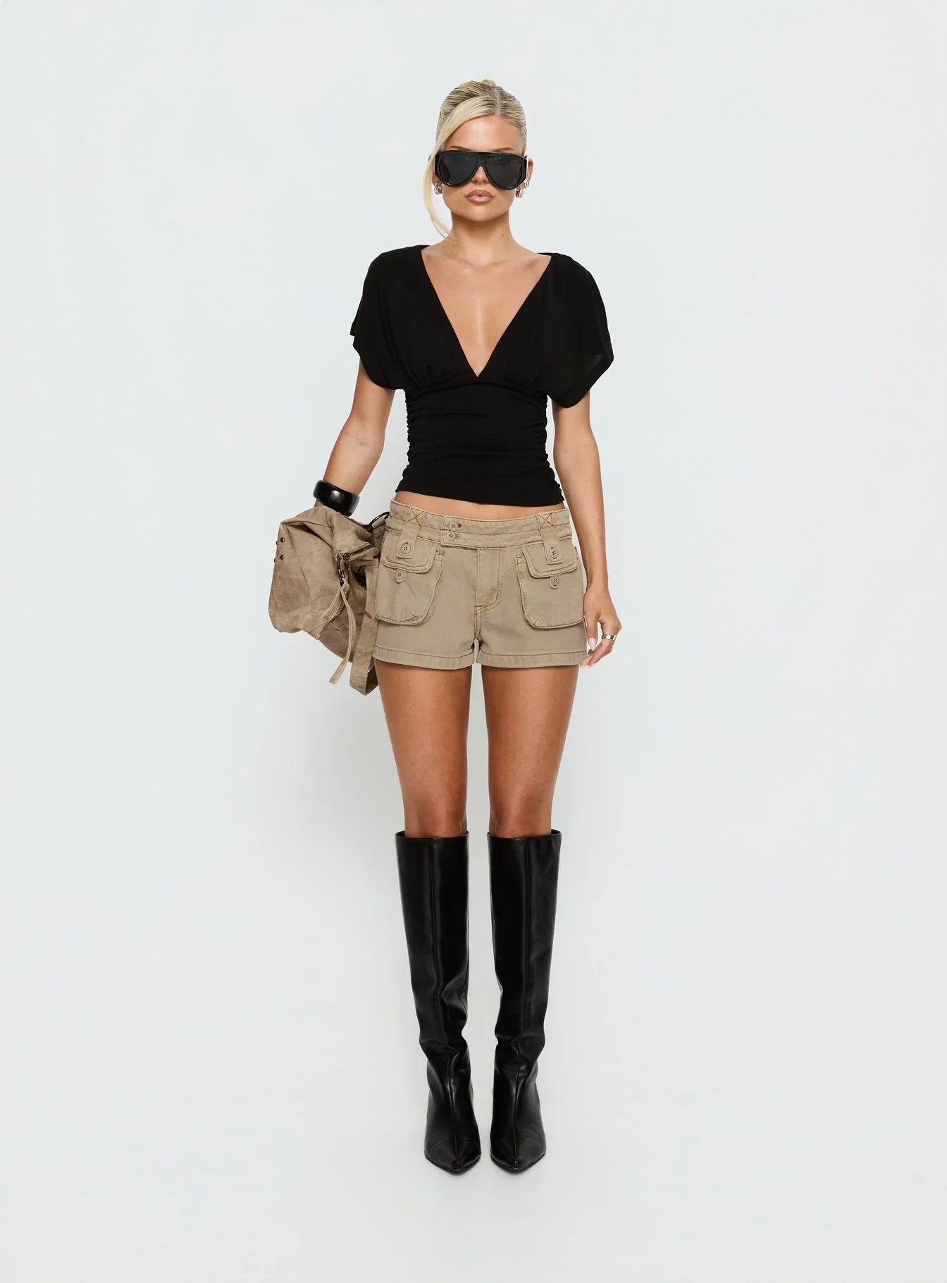 Headphones On Micro Cargo Short Washed Brown