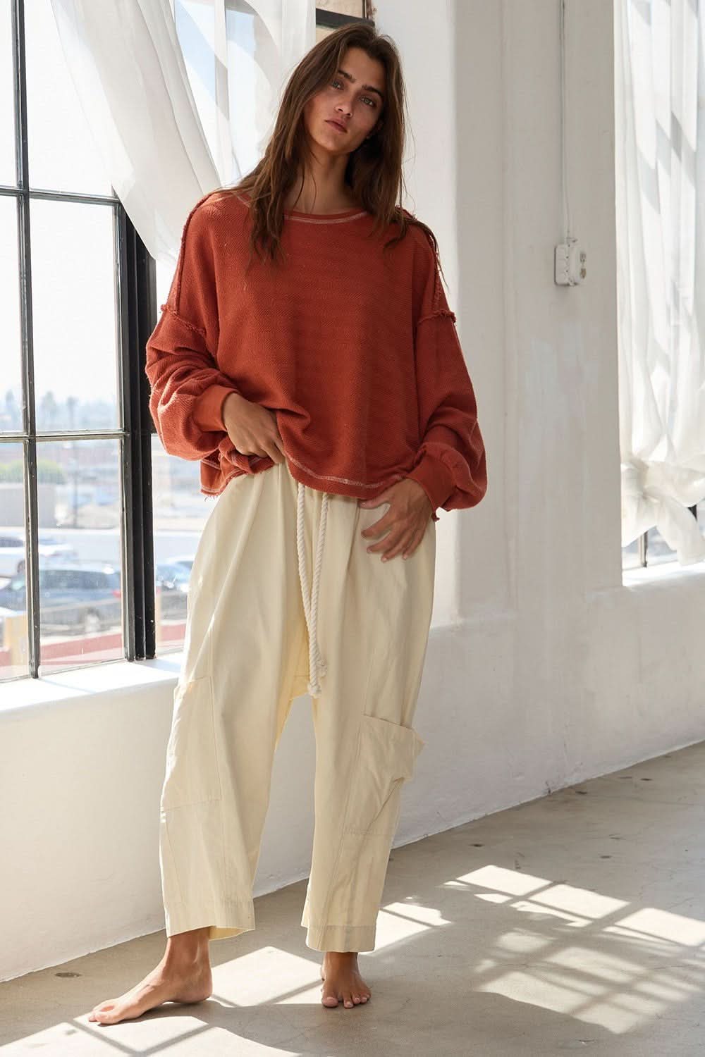 Libby Rust Open Back Long Sleeve Top