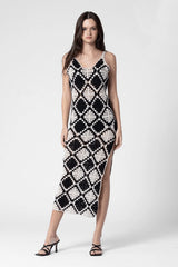 Capri Black and Taupe Crochet Midi Dress