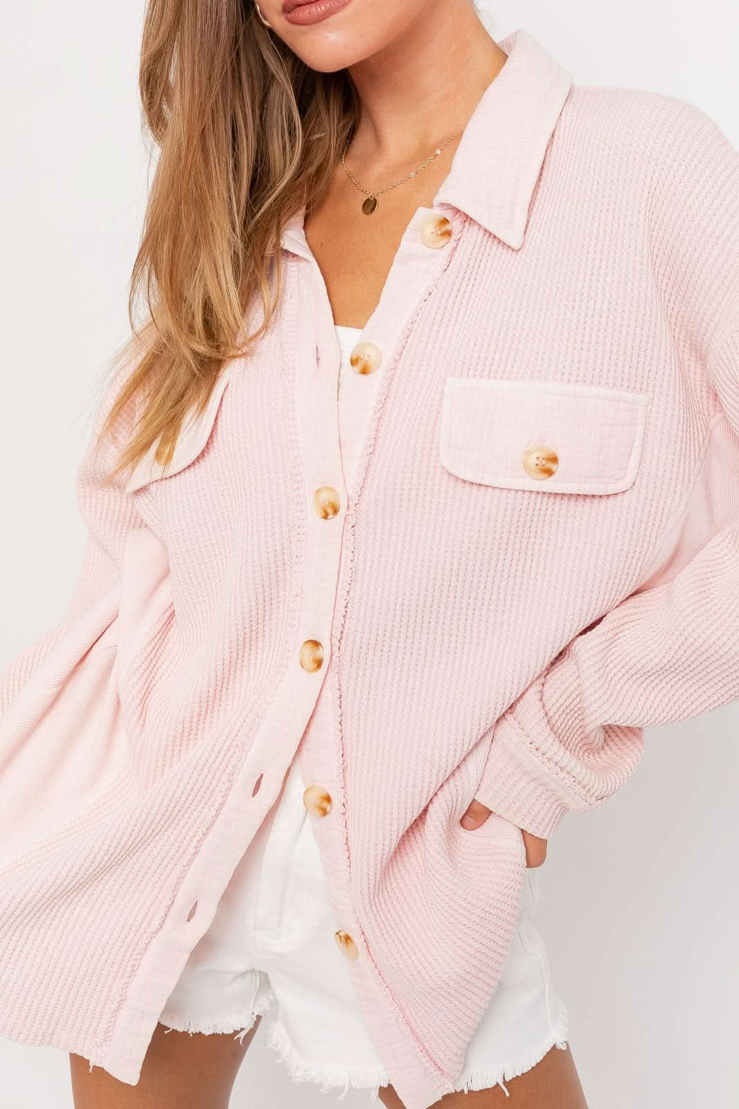 Brooke Pink Waffle Knit Shacket