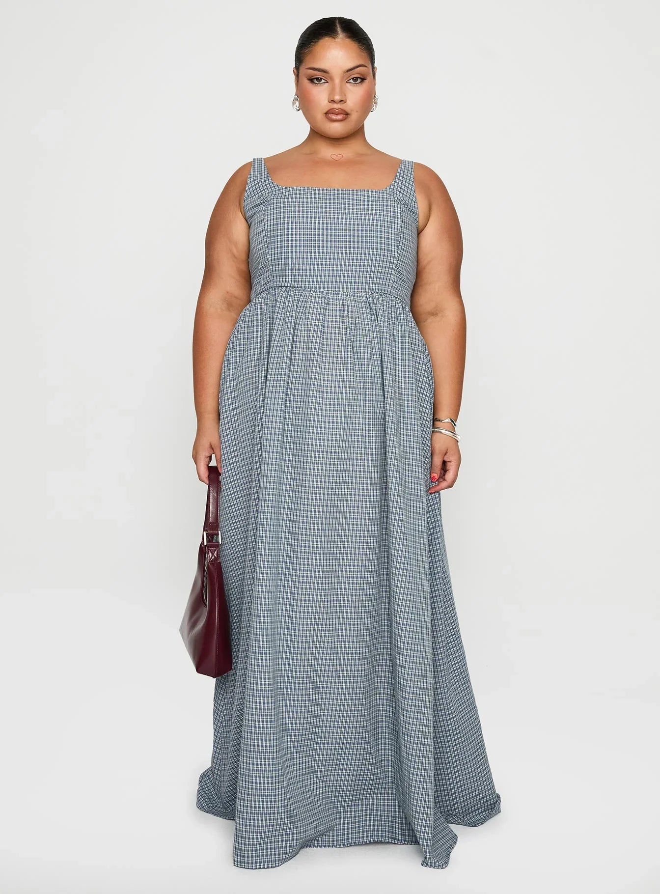 Cartmel Check Maxi Dress Navy Curve