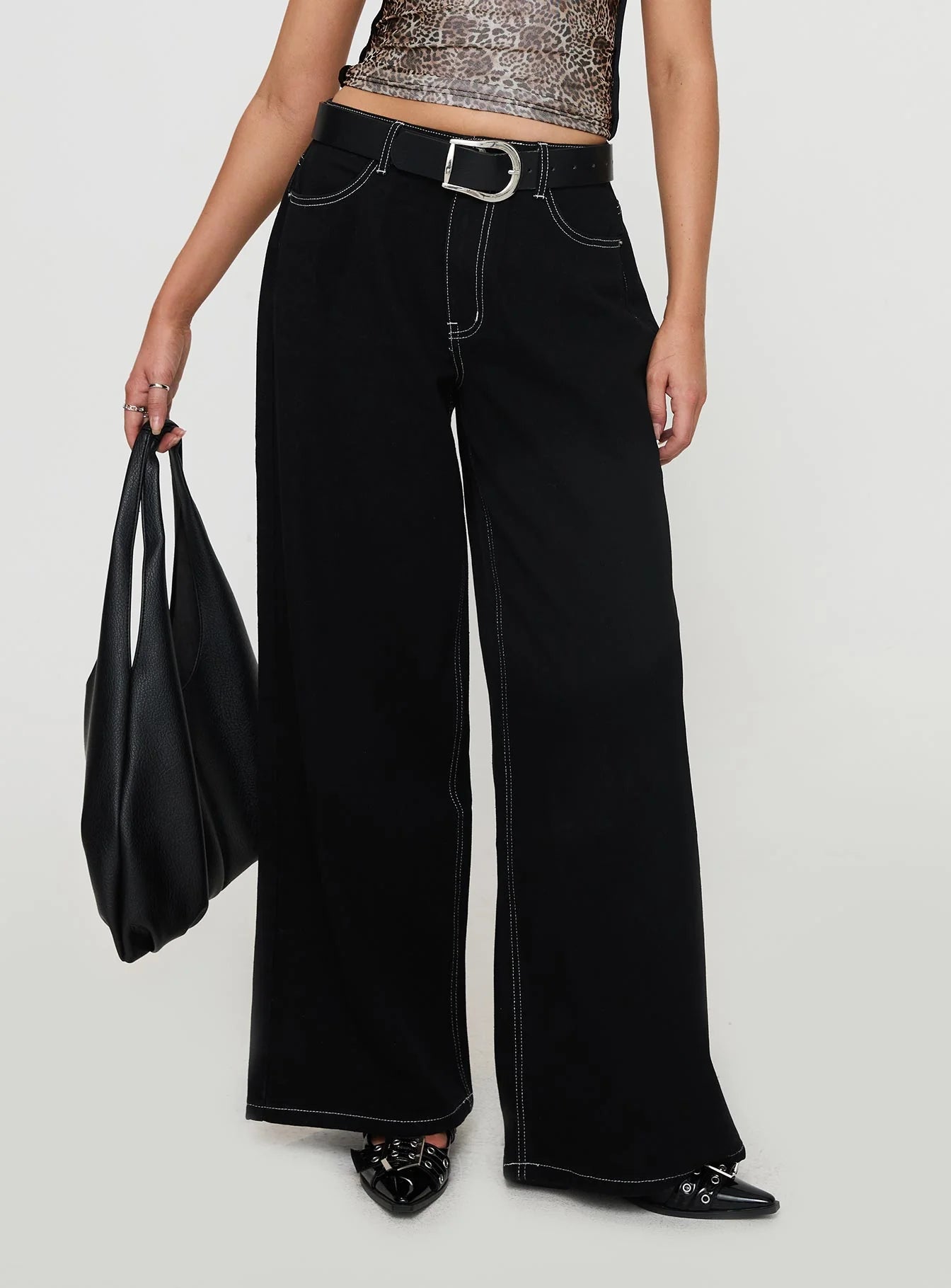 Naylor Mid Rise Wide Leg Jeans Mid Black