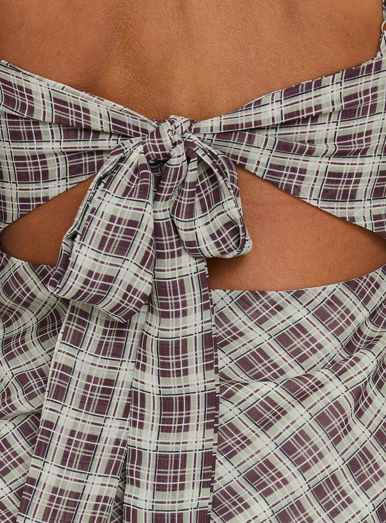 Zayliah Frill Detail Mini Dress Wine Check
