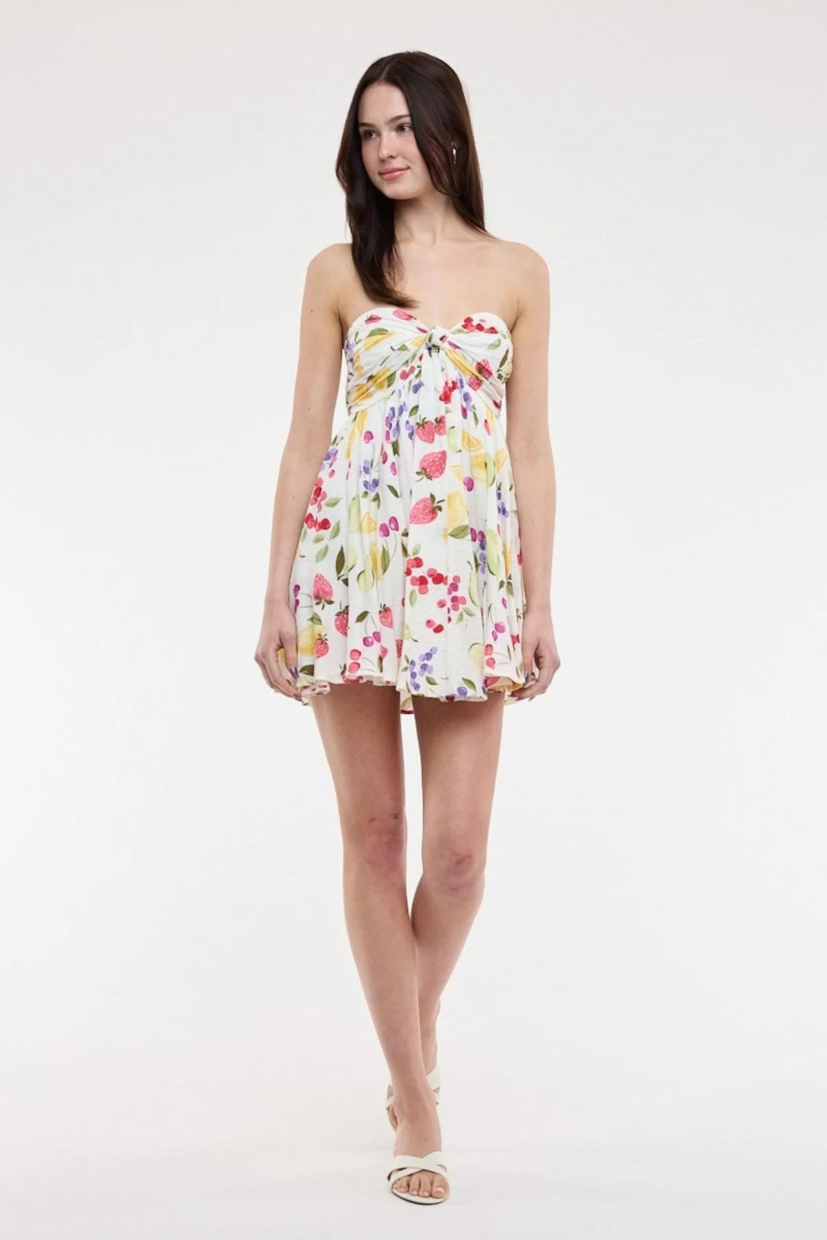 Colette White Fruit Print Strapless Babydoll Dress