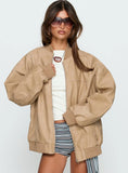 Believe It Faux Leather Bomber Jacket Washed Stone