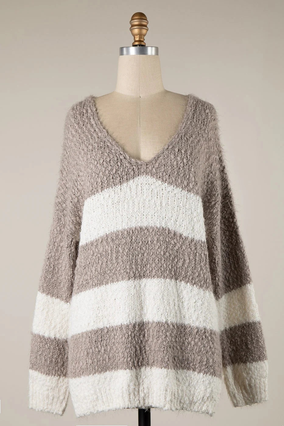 Gwyneth Mocha Striped V Neck Pullover