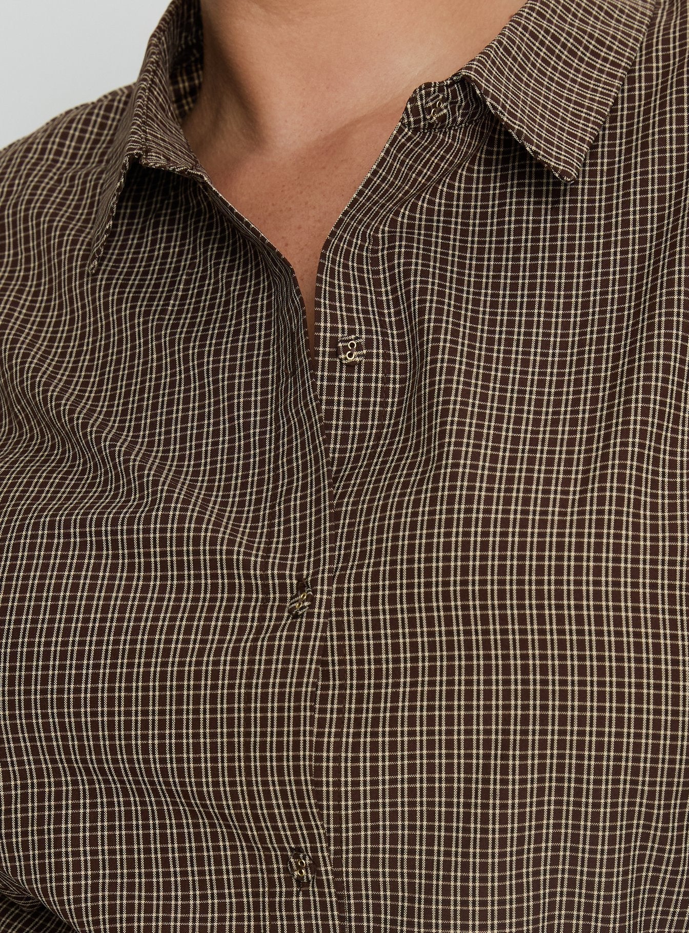 Xinia Tie Waist Long Sleeve Shirt Brown Check Curve
