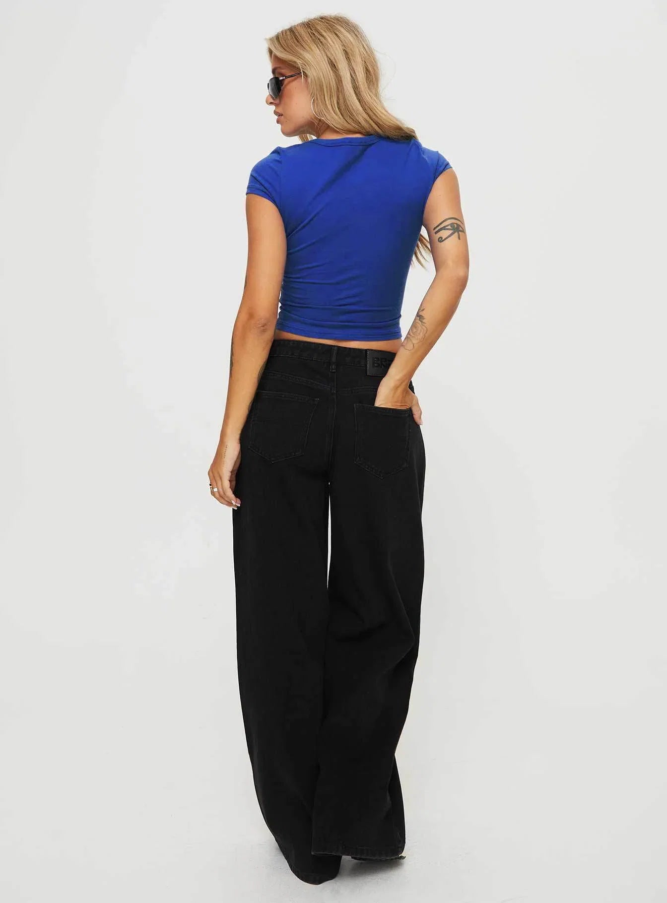 Naylor Mid Rise Wide Leg Jeans Washed Black Denim Petite